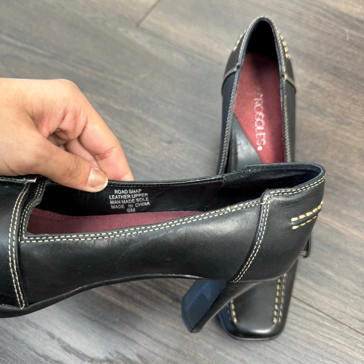 Dark Brown Leather Buckle Kitten Heels