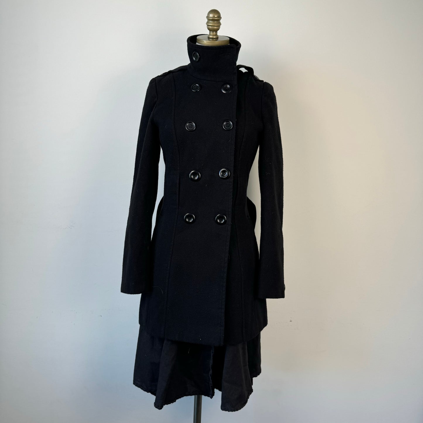 Vintage Black Wool Button Up Trench Coat