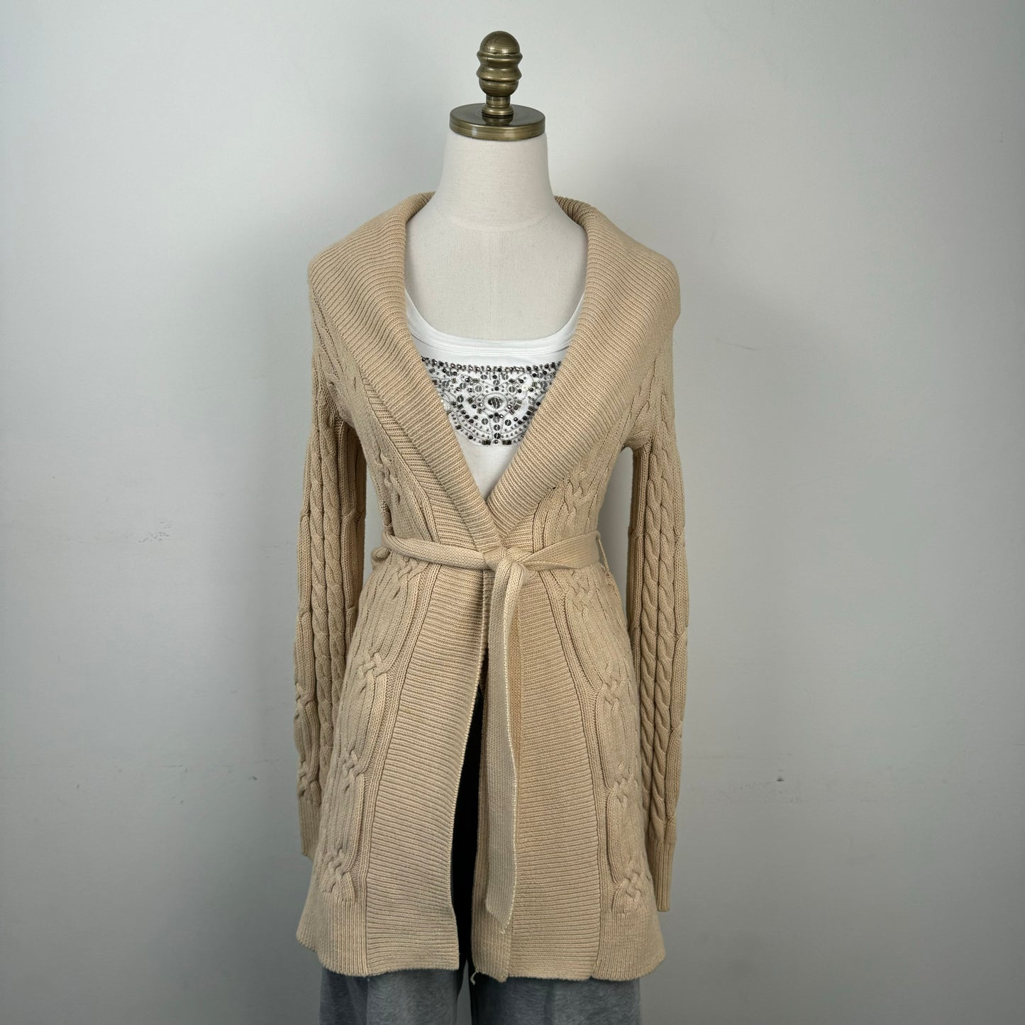 Tommy Cable Knit Tie Waist Maxi Cardigan
