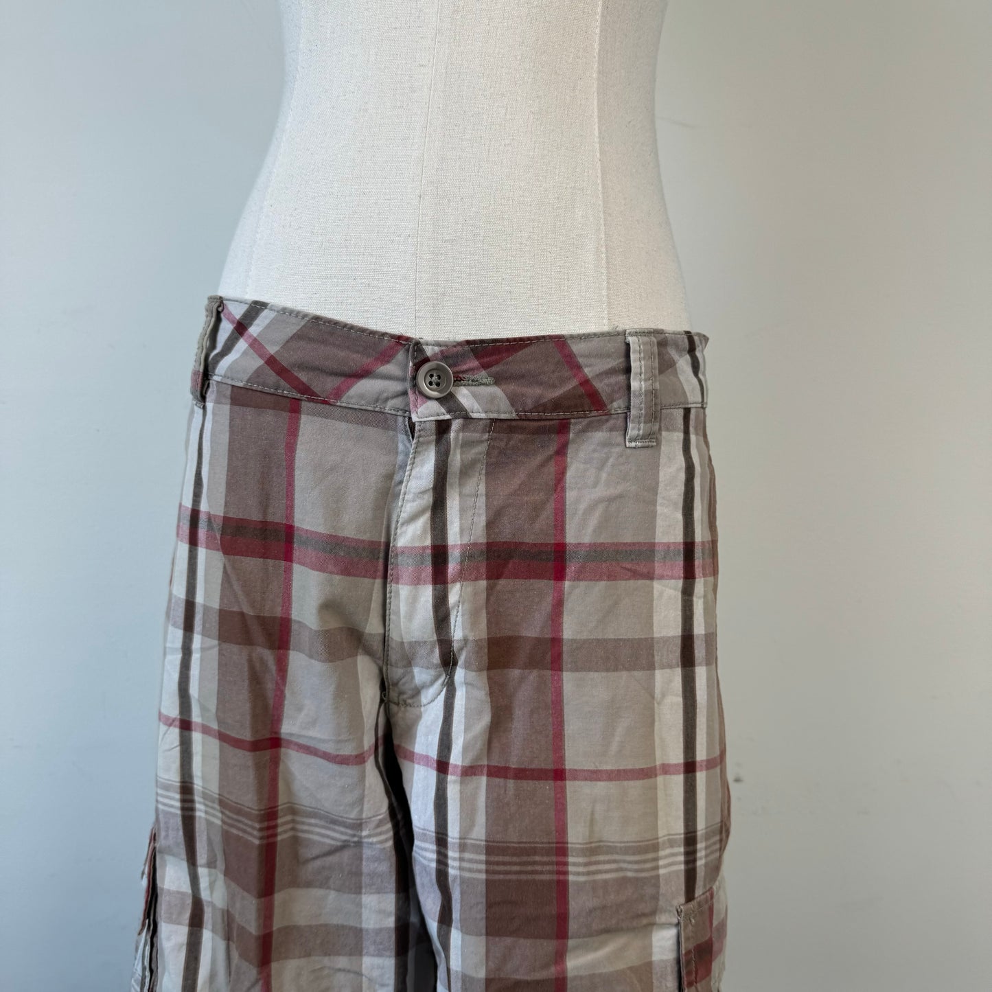 Beige/Red/Brown Plaid Bermuda Shorts