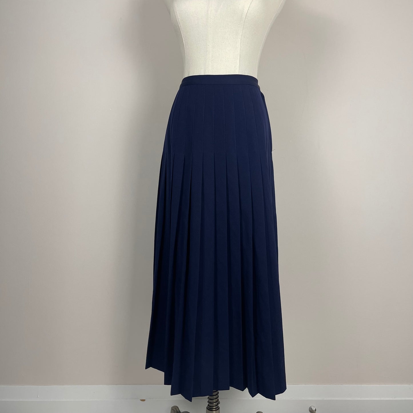 Vintage Navy Wool Pleated Maxi Skirt