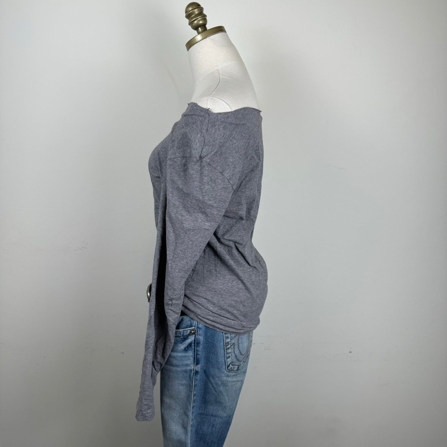 Grey Off Shoulder Long Sleeve Top