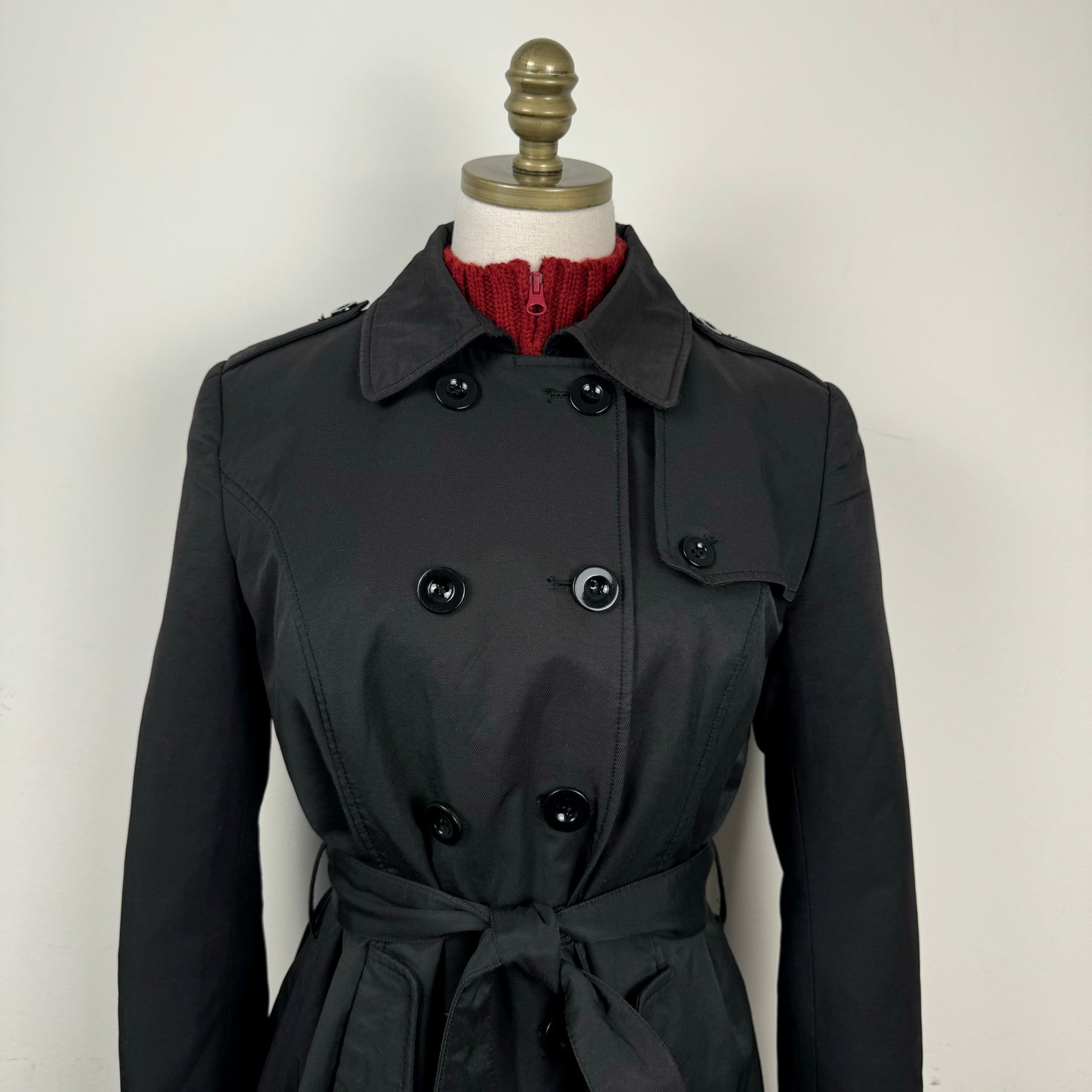 Vintage Black Double Breasted Trench Coat