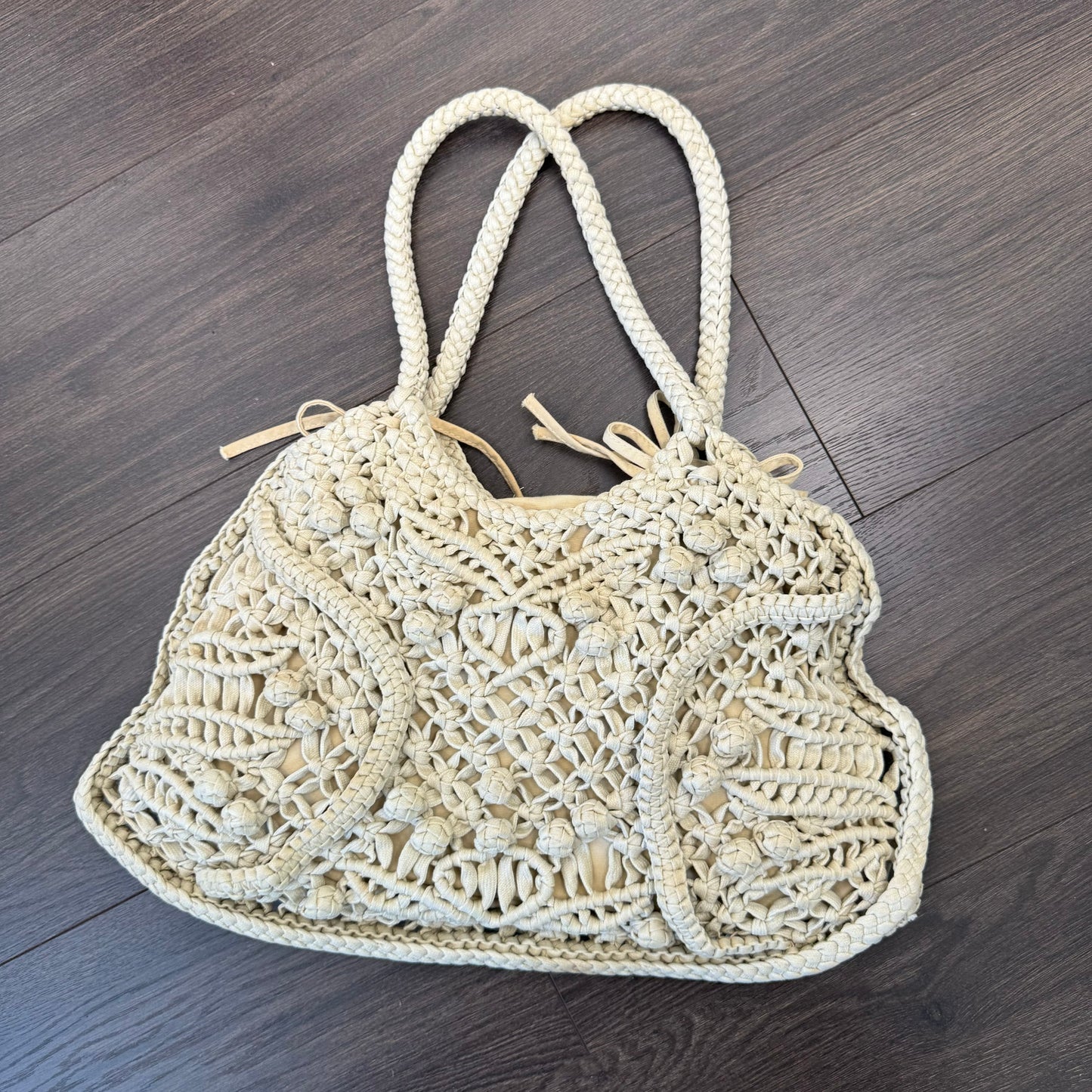 Cream/Beige Crochet Shoulder Bag