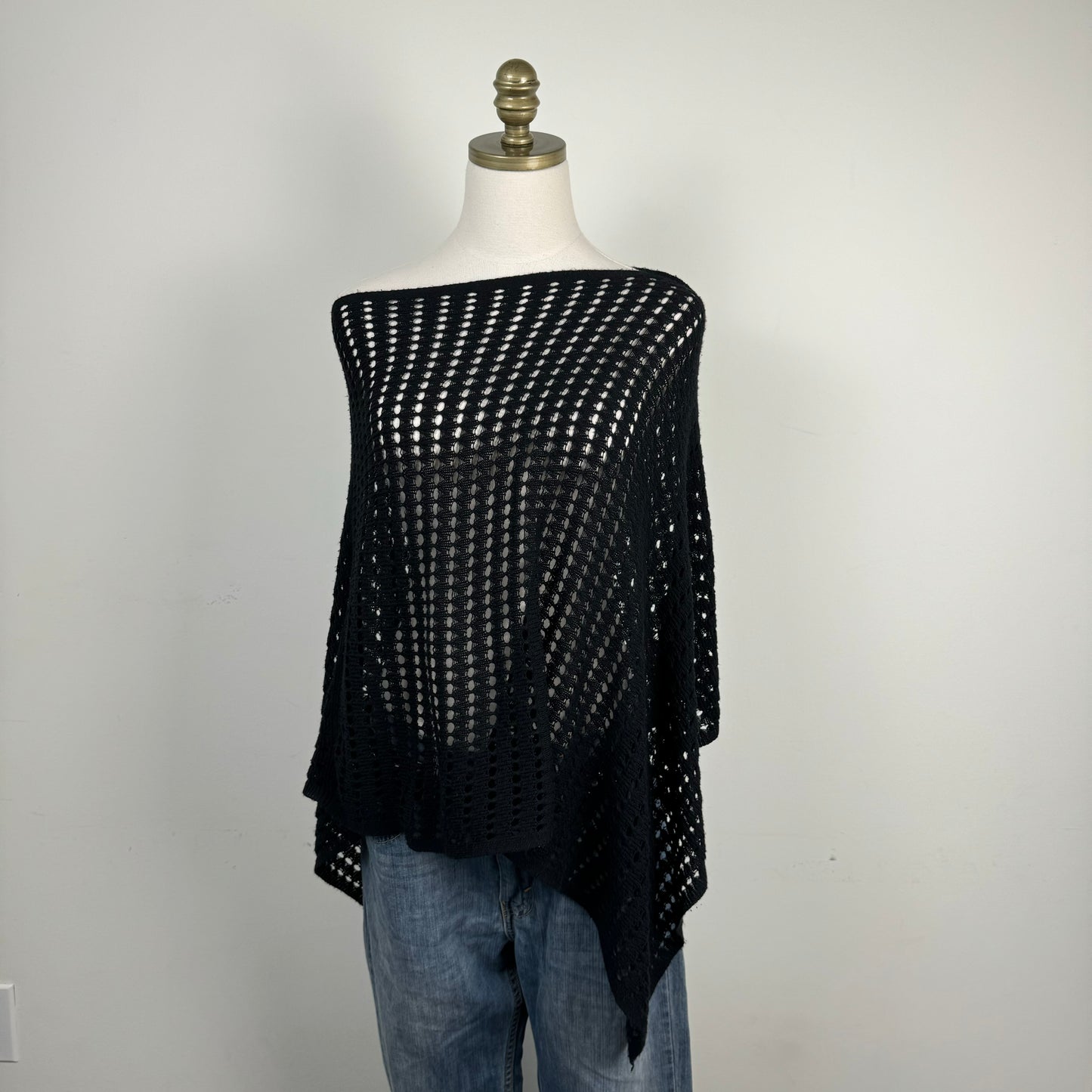 Black Mesh Knit Poncho