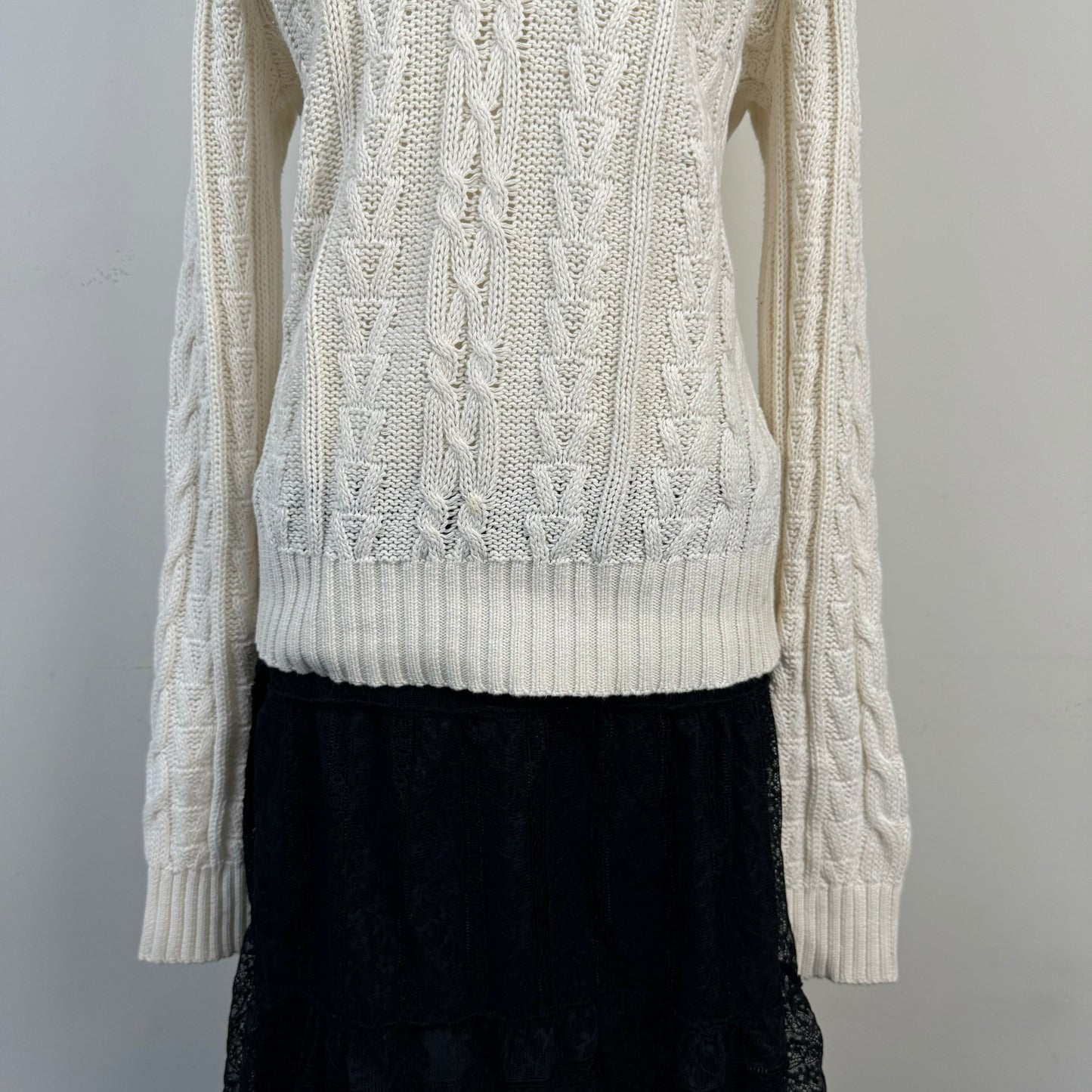Cream Boat Neck Cable Knit Sweater