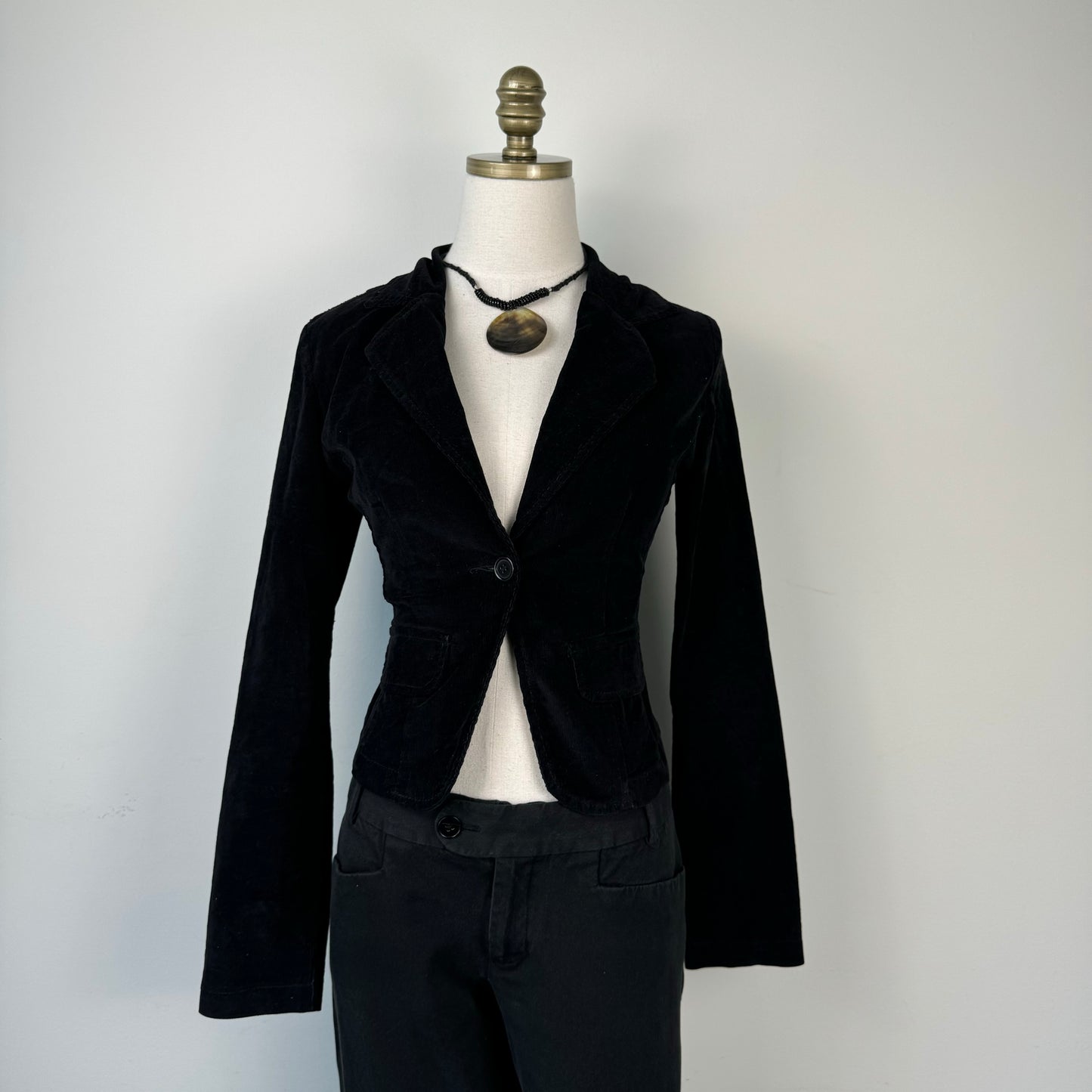 Black Corduroy Fitted Blazer Jacket