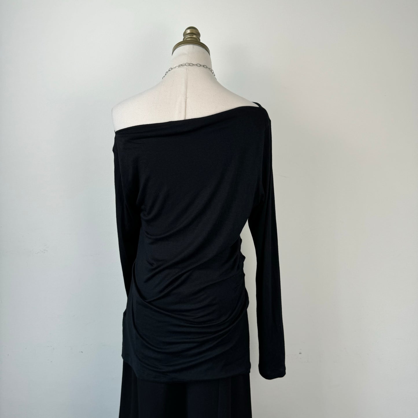 Off Shoulder Slinky Black Long Sleeve Top