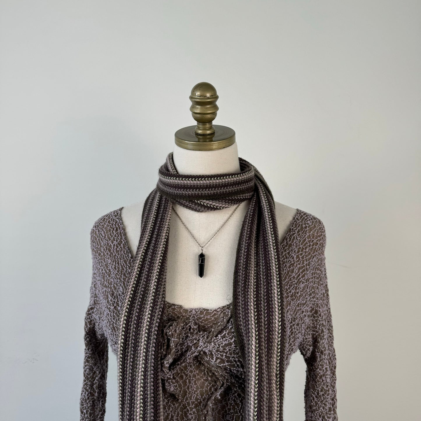 Purple and Grey Striped Knit Scarf