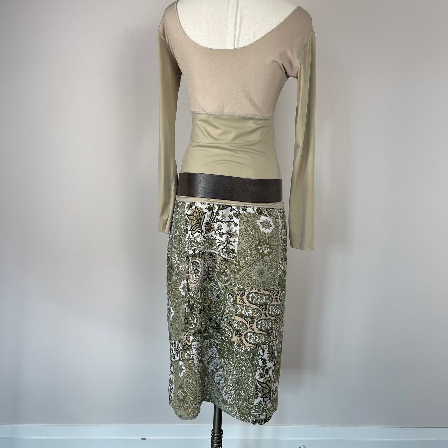 Green Paisley Print Chiffon Midi Skirt