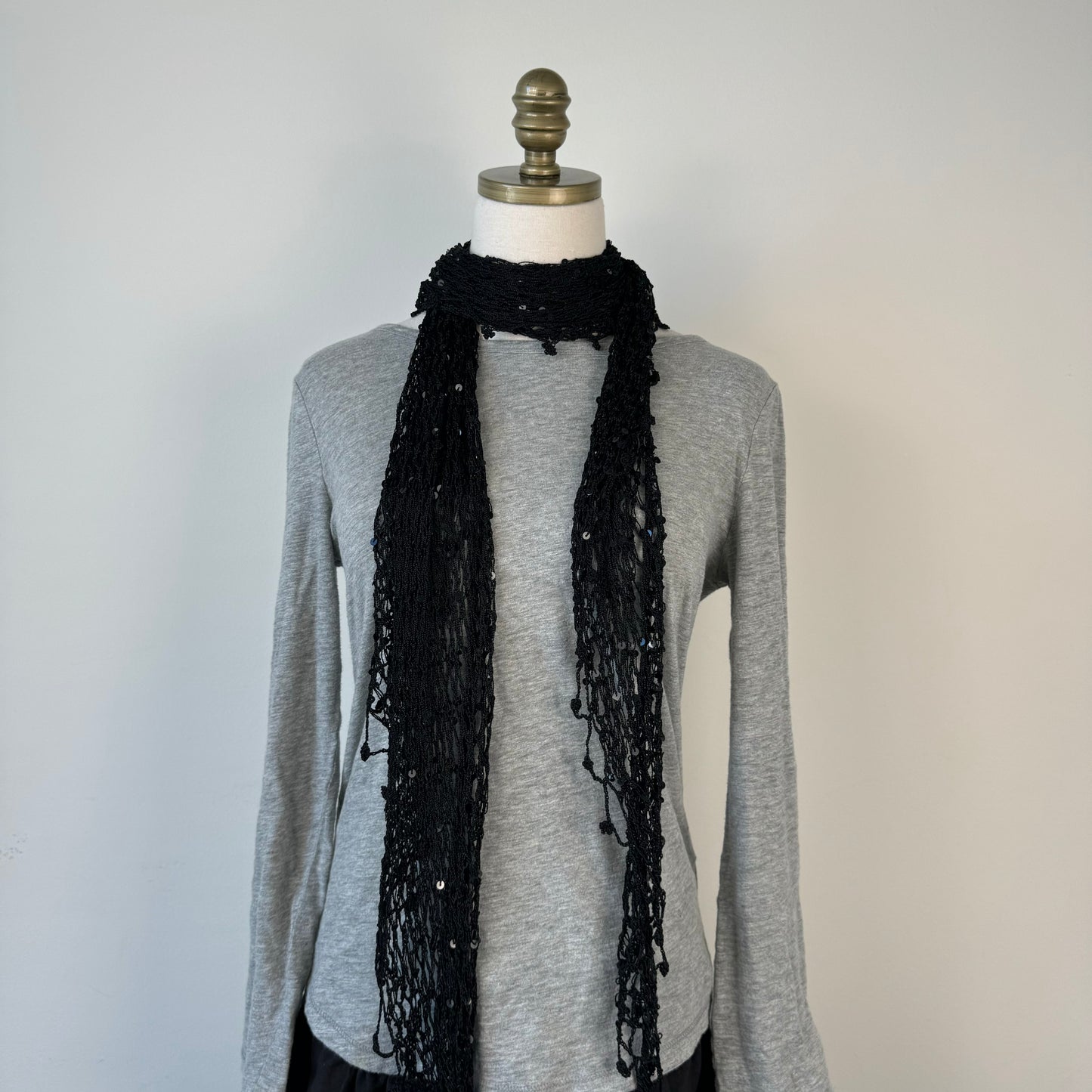 Black Knit Skinny Scarf