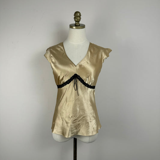 Vintage Gold Satin Babydoll Top