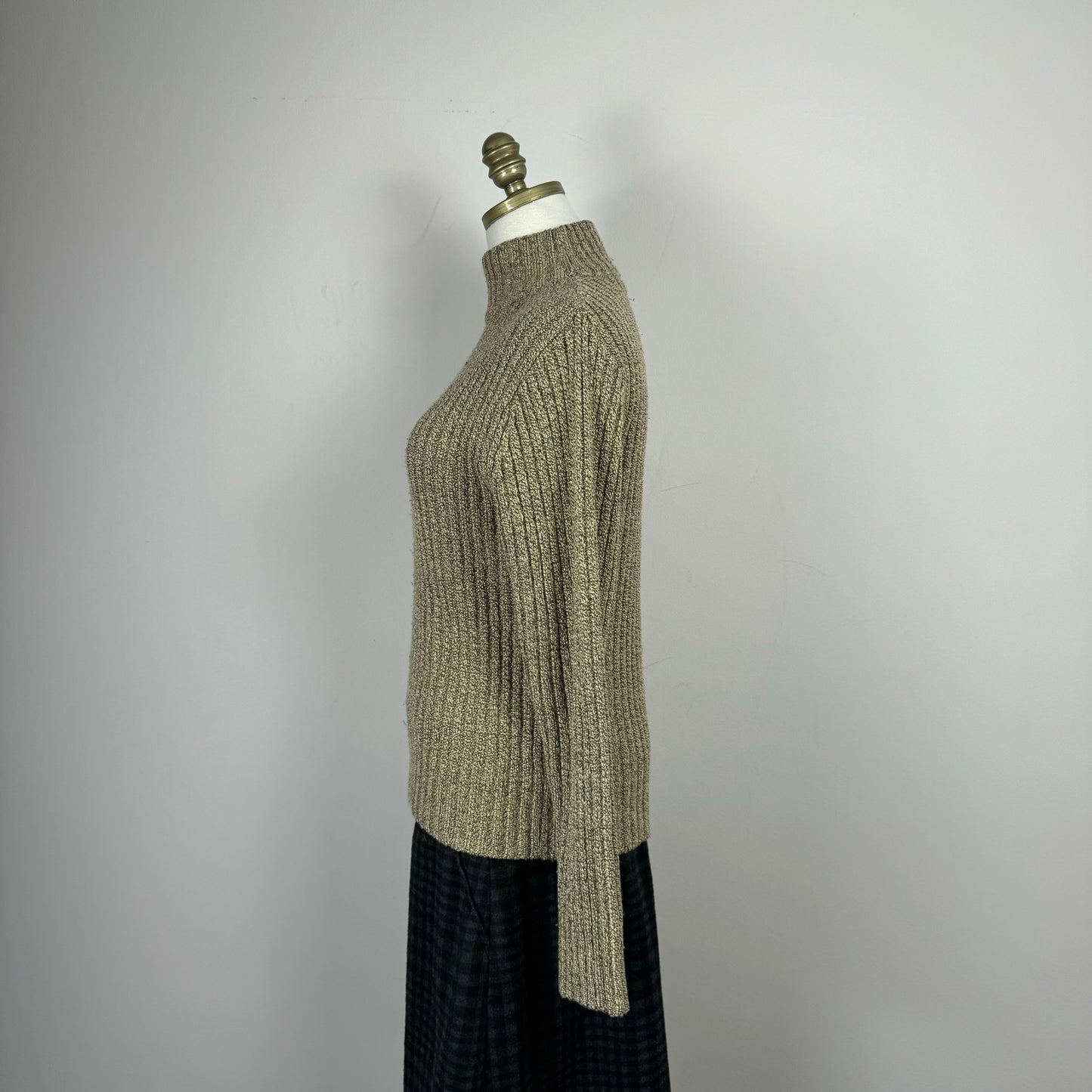 Sand Ribbed Knit Turtleneck Sweater