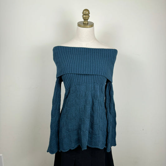 Dark Teal Textured Off The Shoulder Sweater