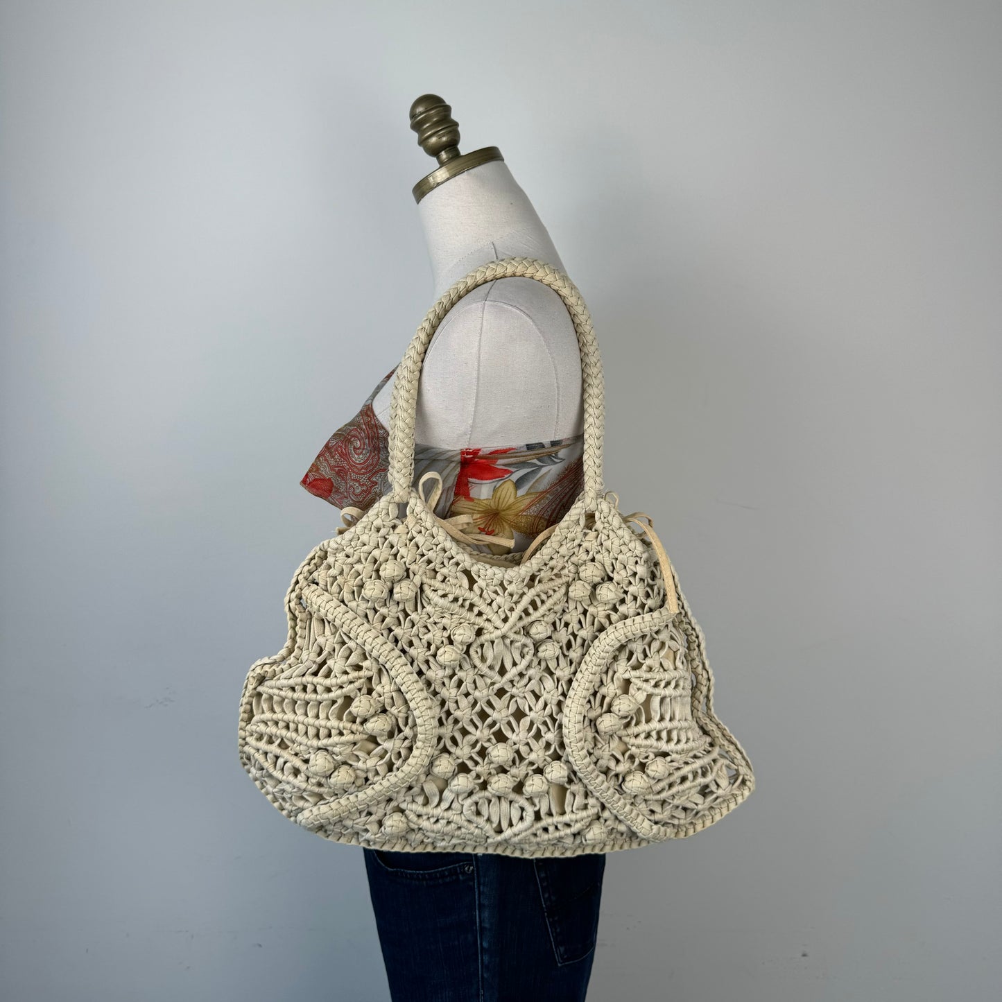 Cream/Beige Crochet Shoulder Bag