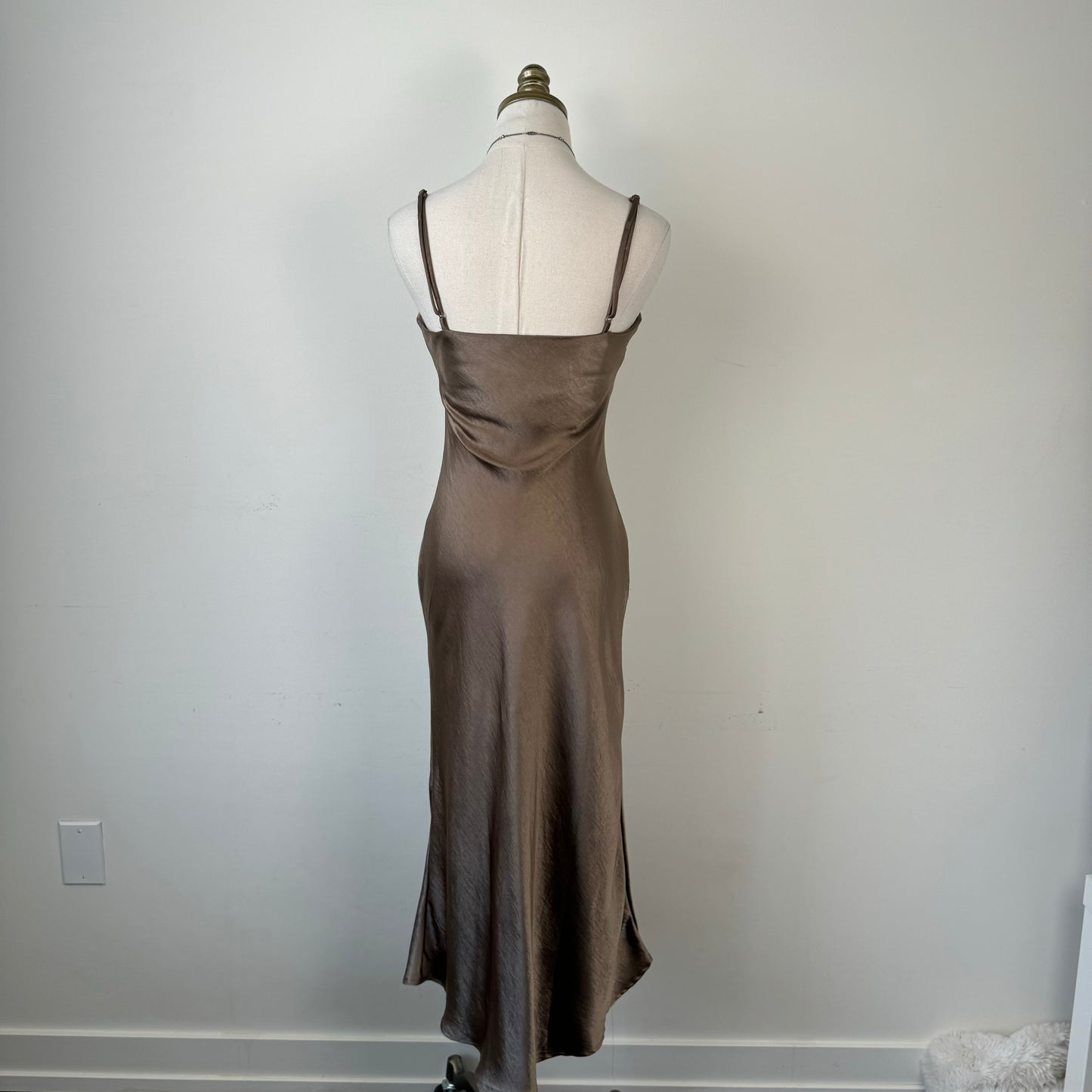 Brown Satin Midi Dress
