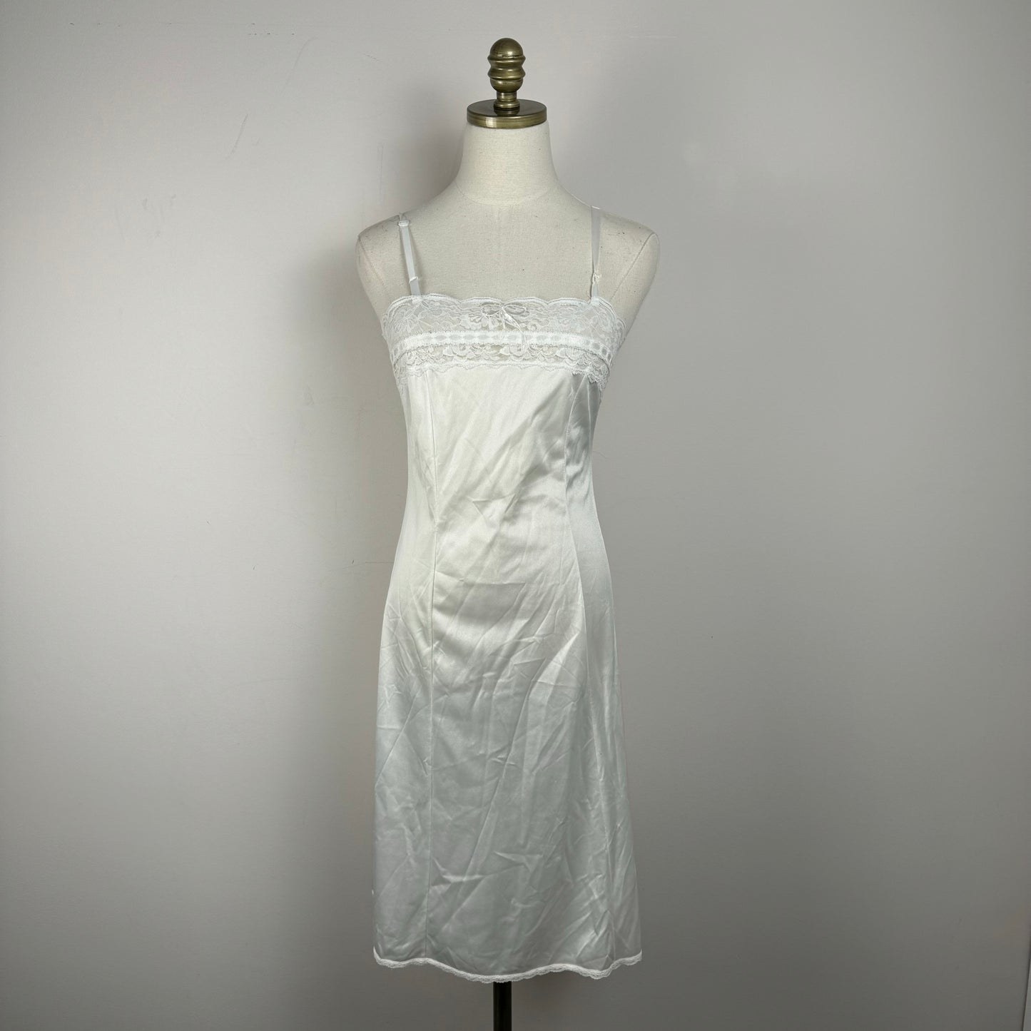 Vintage Cream Coquette Lace Satin Slip Dress