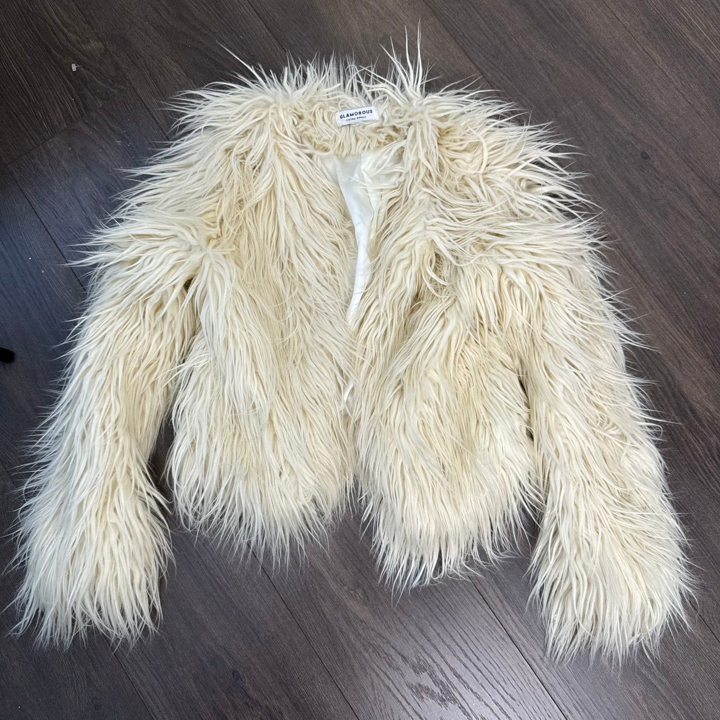 Cream Fuzzy Ostrich Faux Fur Jacket