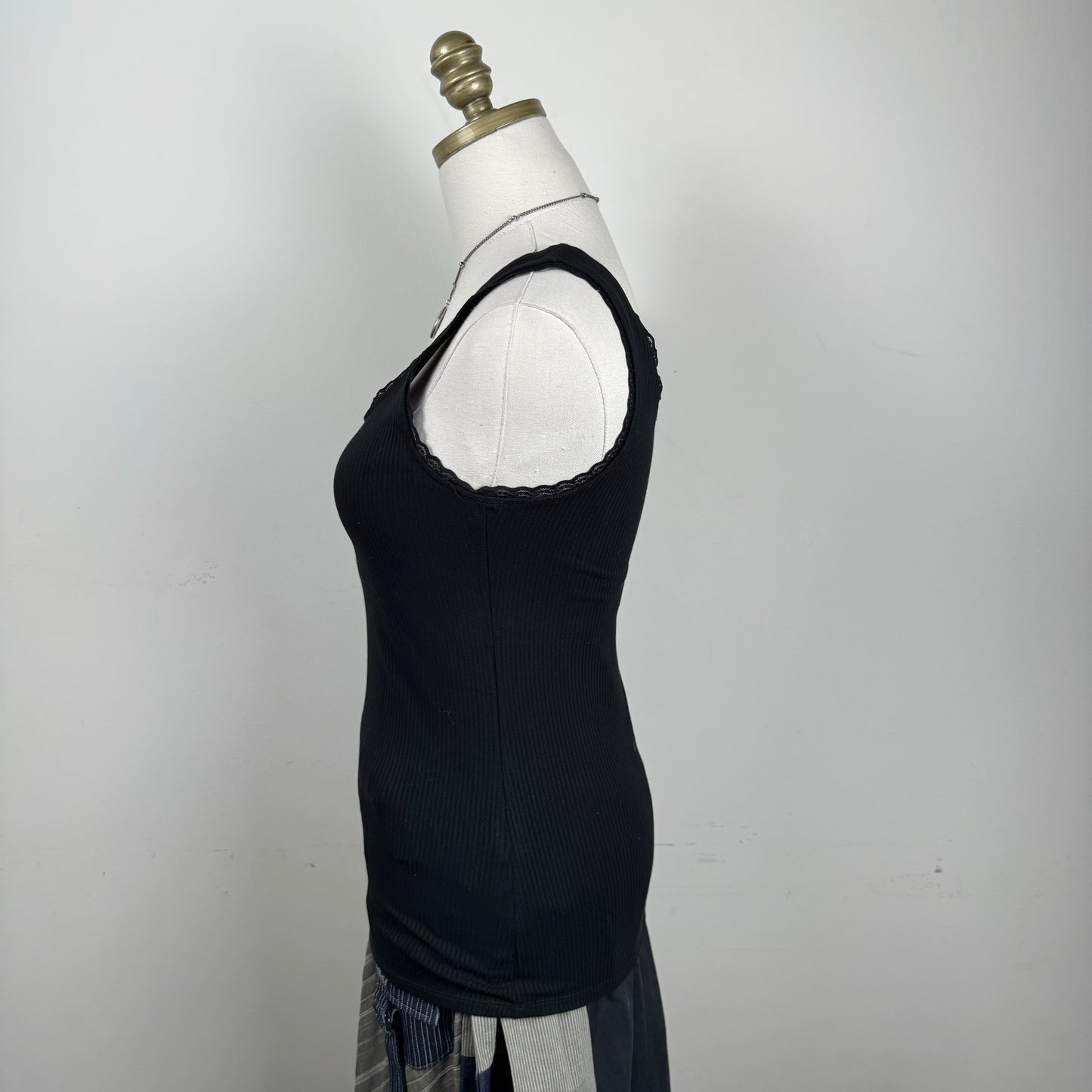 Black Fitted Lace Trim Tank