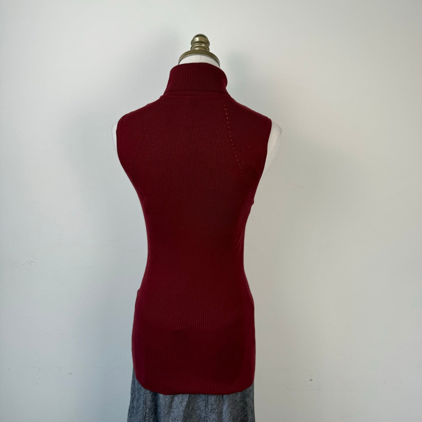 Dark Red Fitted Sleeveless Turtleneck Top