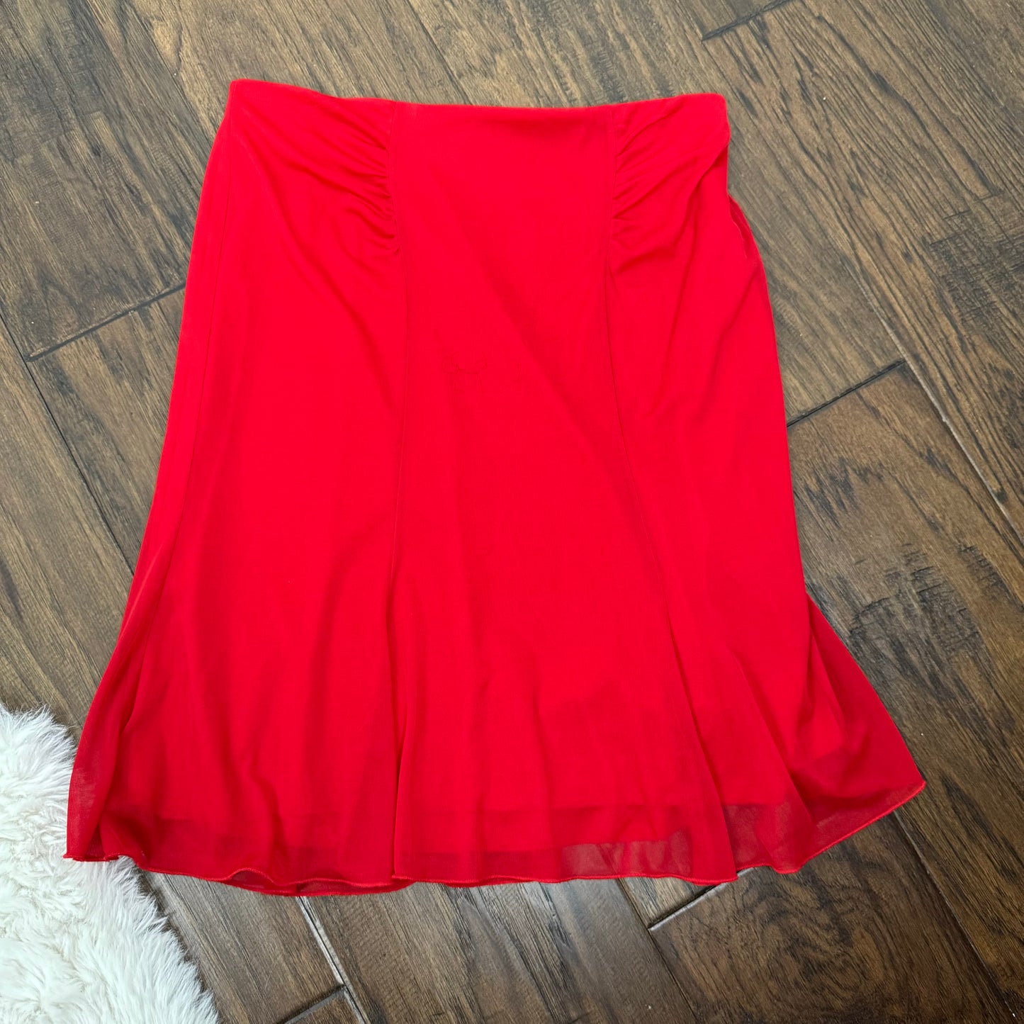 Vintage Red Mesh Overlay Midi Skirt