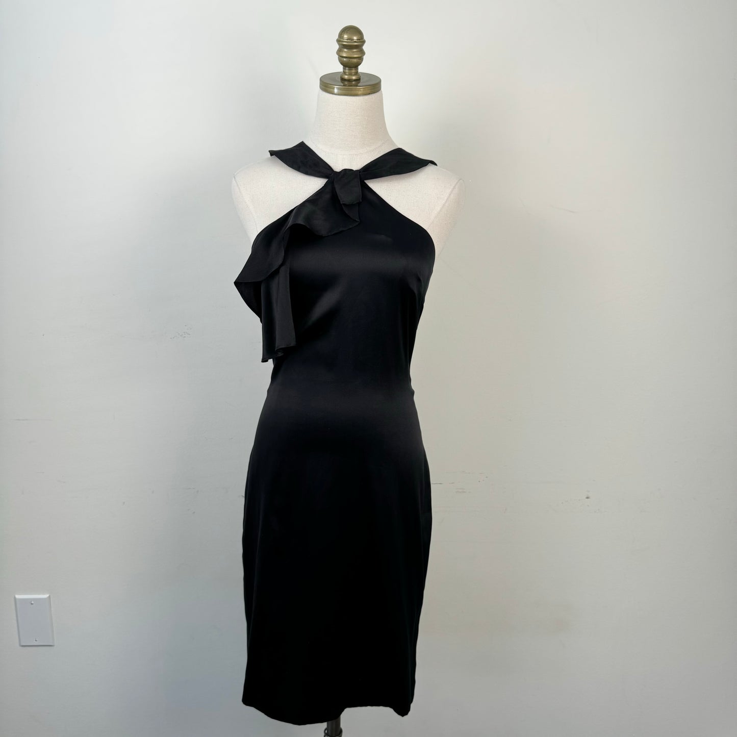 Marciano Silk Halter Neck Ruffle Midi Dress