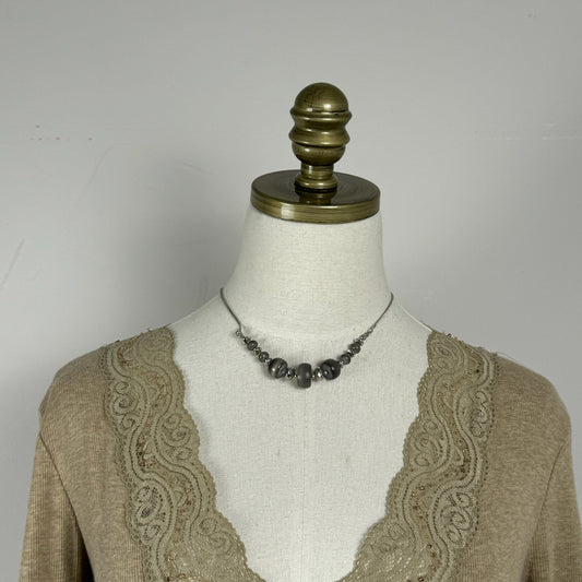 Vintage Blue-Grey Beaded Silver Necklace