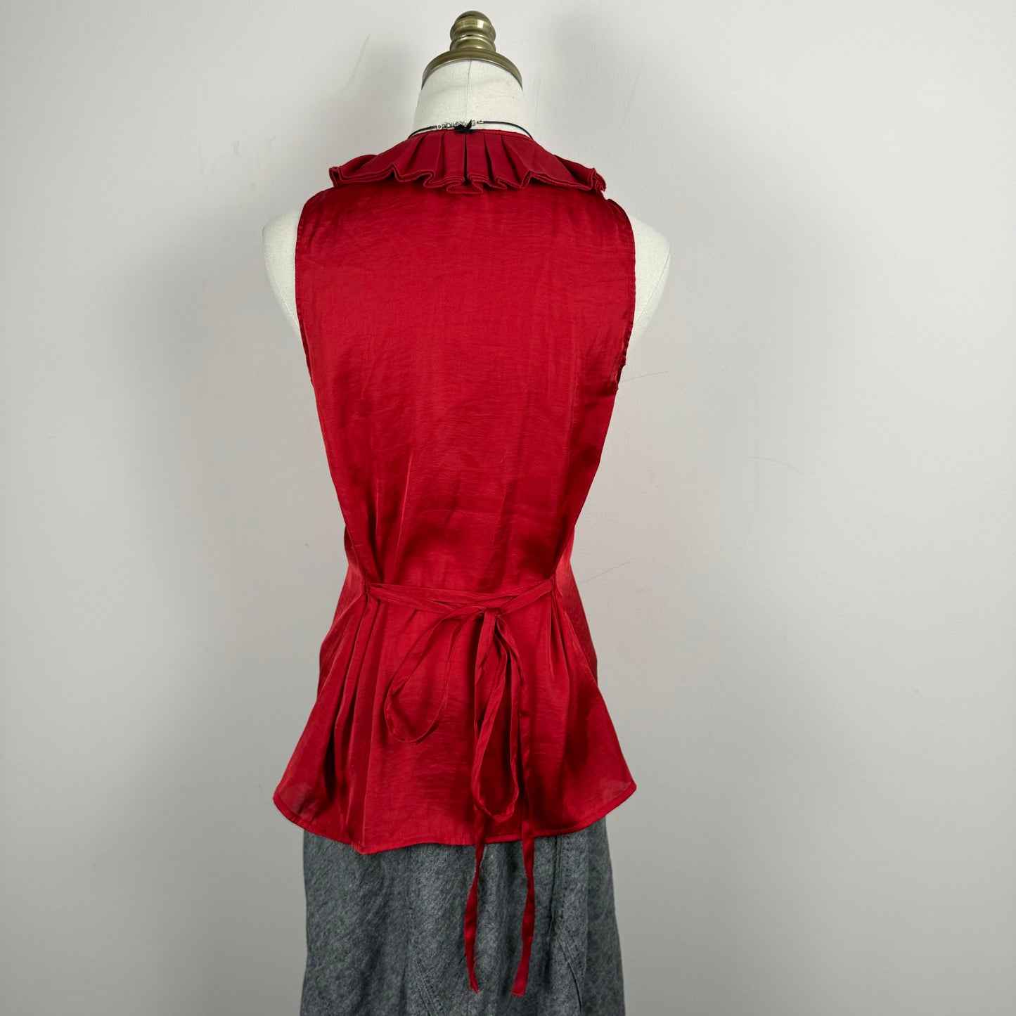 Vintage Ruffled Red Satin Top
