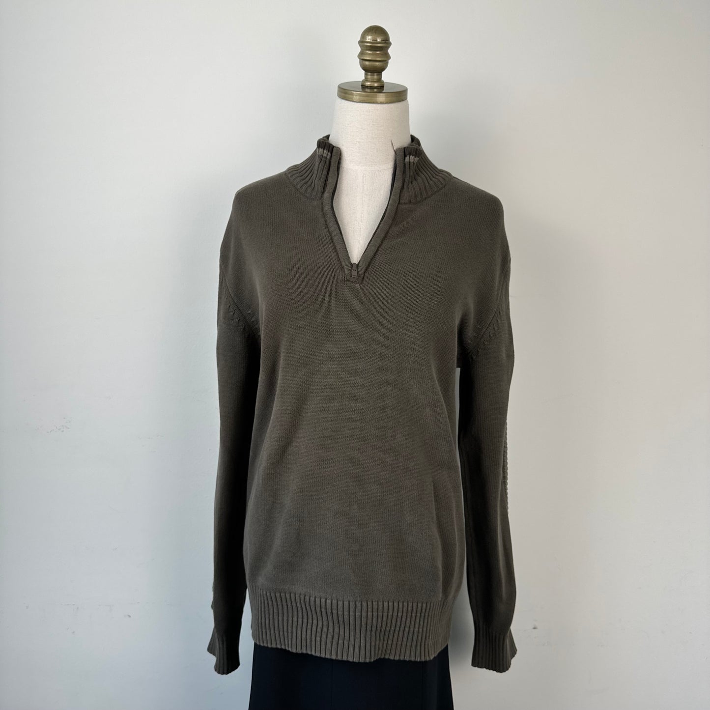 Vintage Oversized Khaki Quarter Zip Sweater