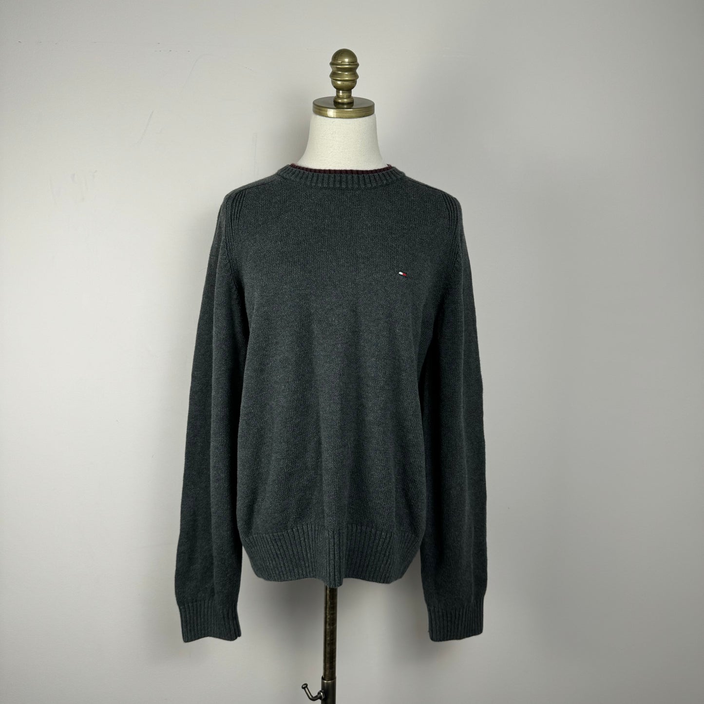 Tommy Dark Grey Oversized Knit Crewneck Sweater