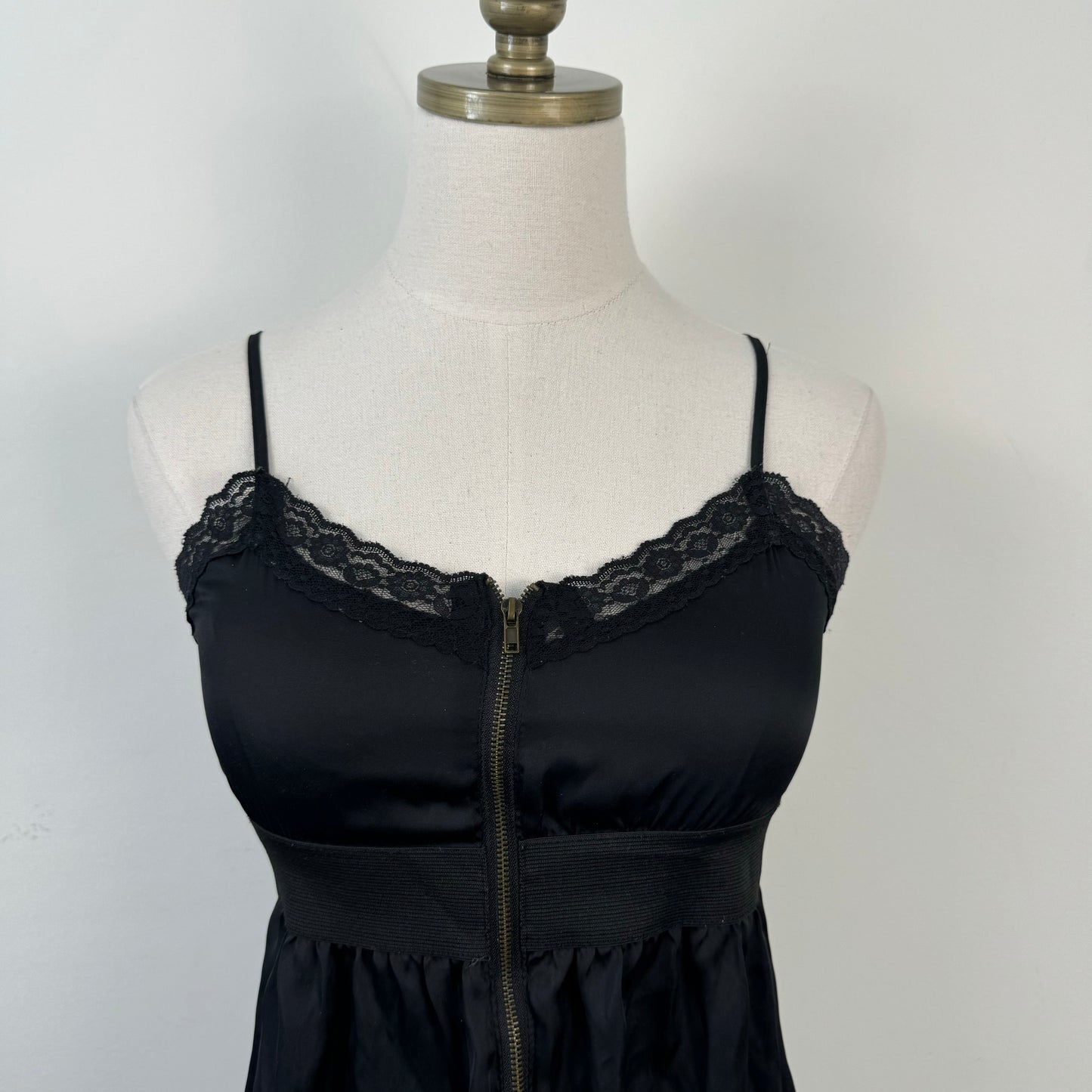 Black Satin Lace Babydoll Top