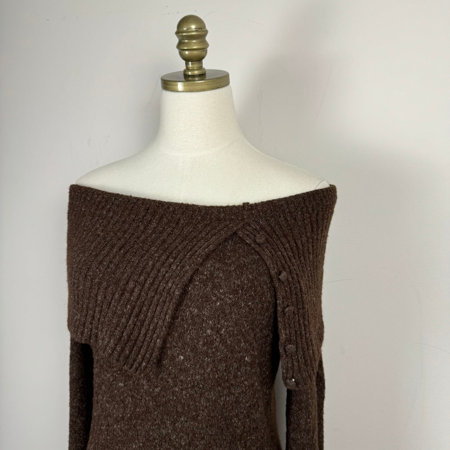 Brown Knit Off The Shoulder Long Sweater