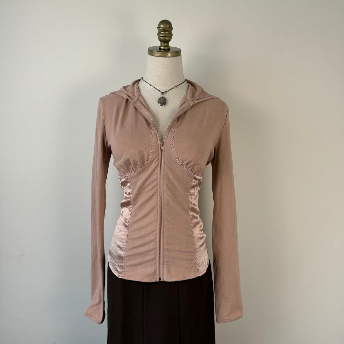 Rosy Pink Fitted Zip Up Sweater