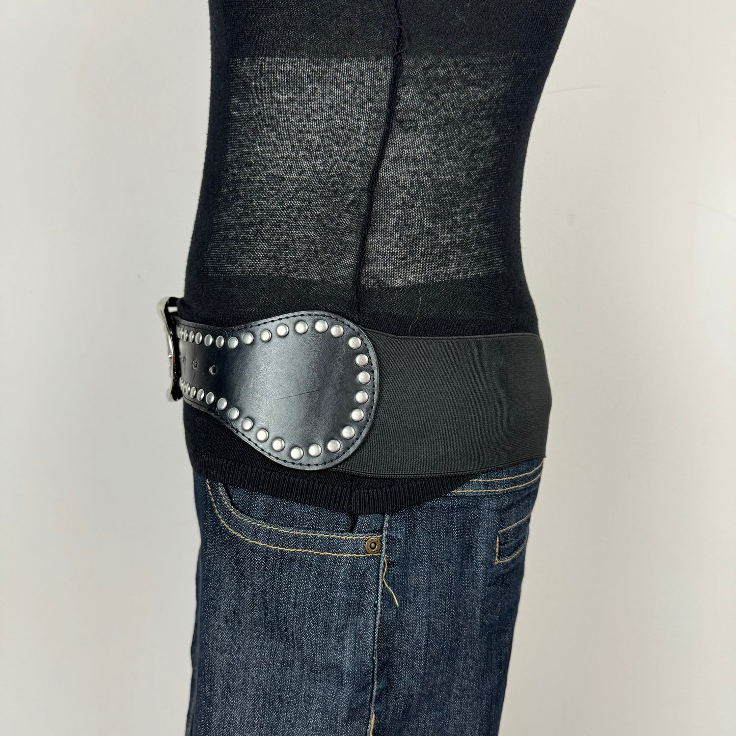 Black Silver Studded Western Belt