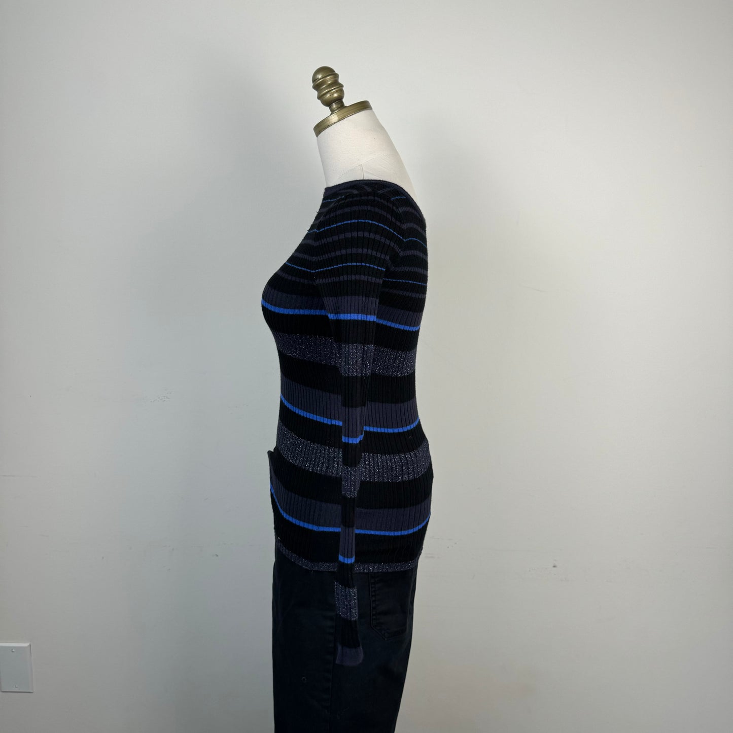 Black Striped Fitted Knit Sweater