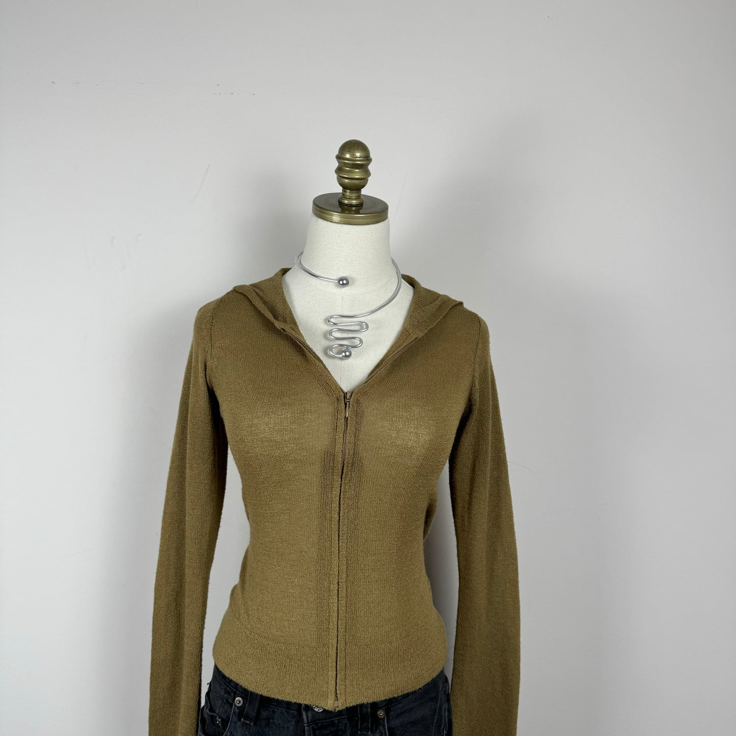 Khaki Knit Zip Up Sweater