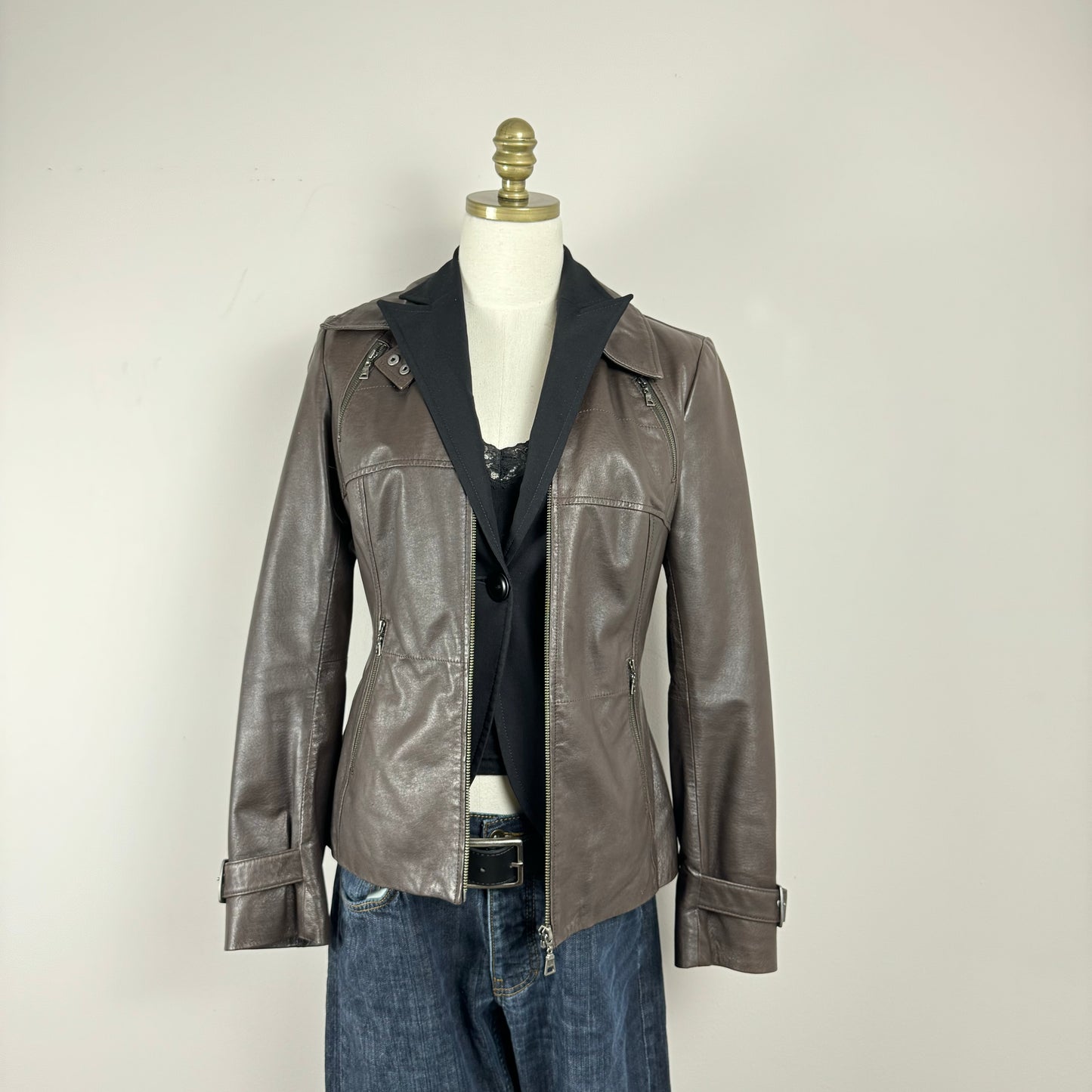 Danier Brown Buckled Moto Leather Jacket