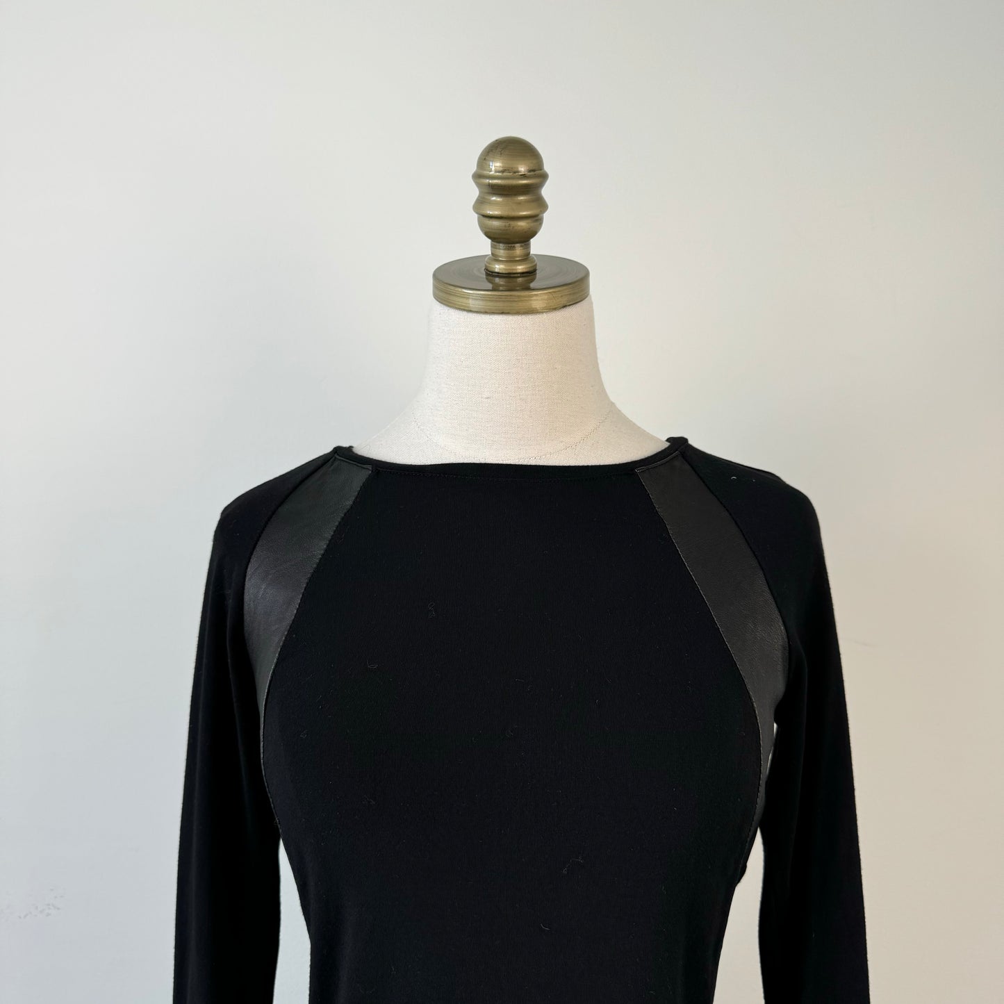 Danier Black Leather Knit Long Sleeve Top