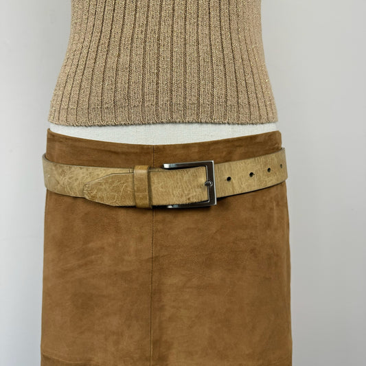 Light Brown Faded Silver Buckle Leather Belt
