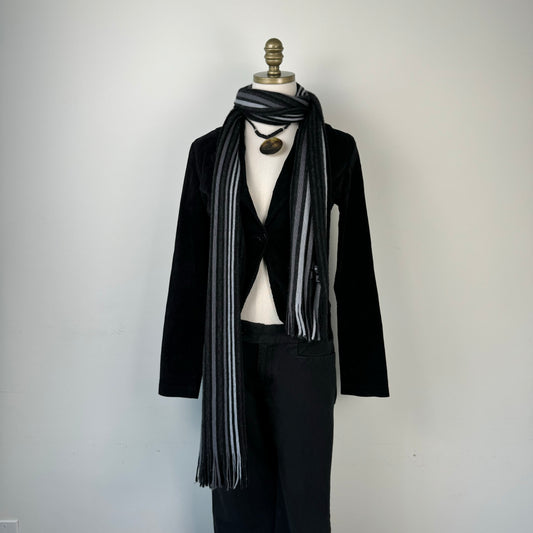 Black and Grey Striped Knit Scarf