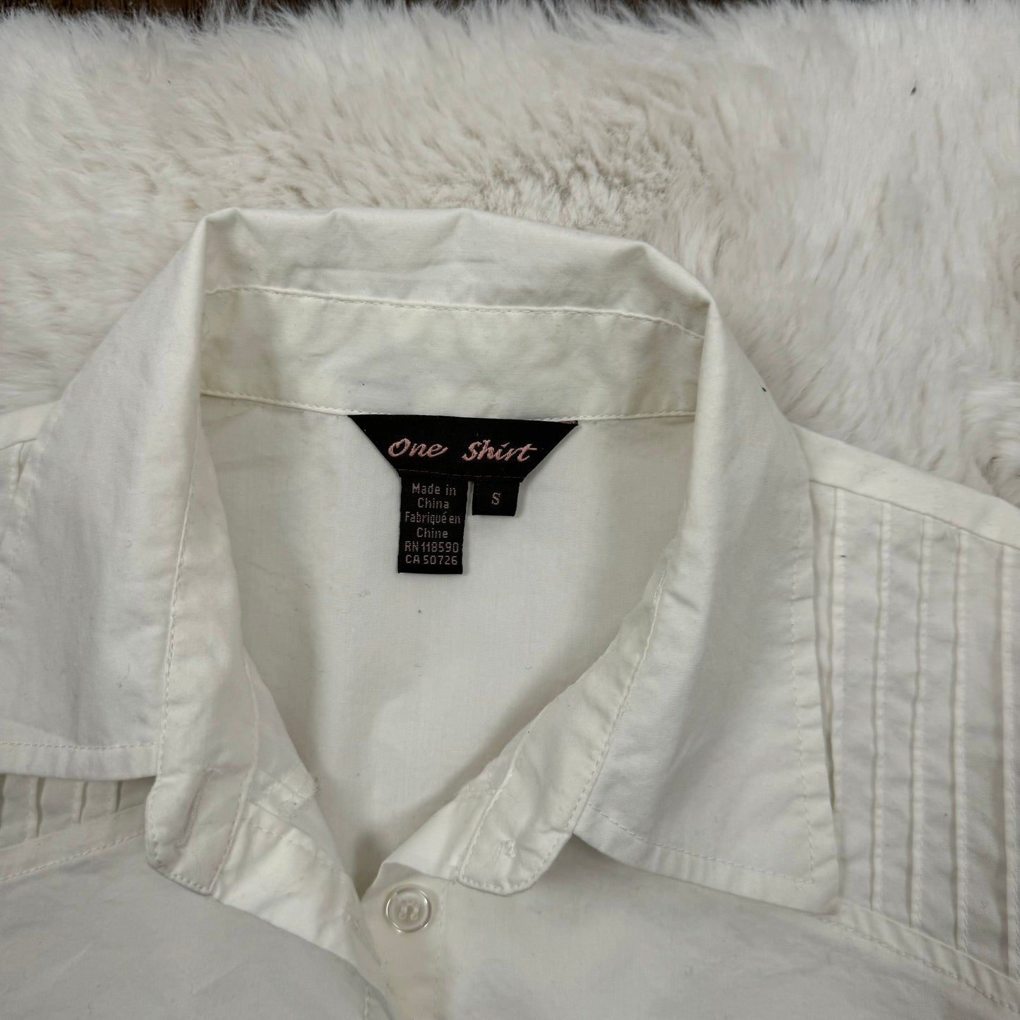 White Fitted Pleated Button Up Shirt