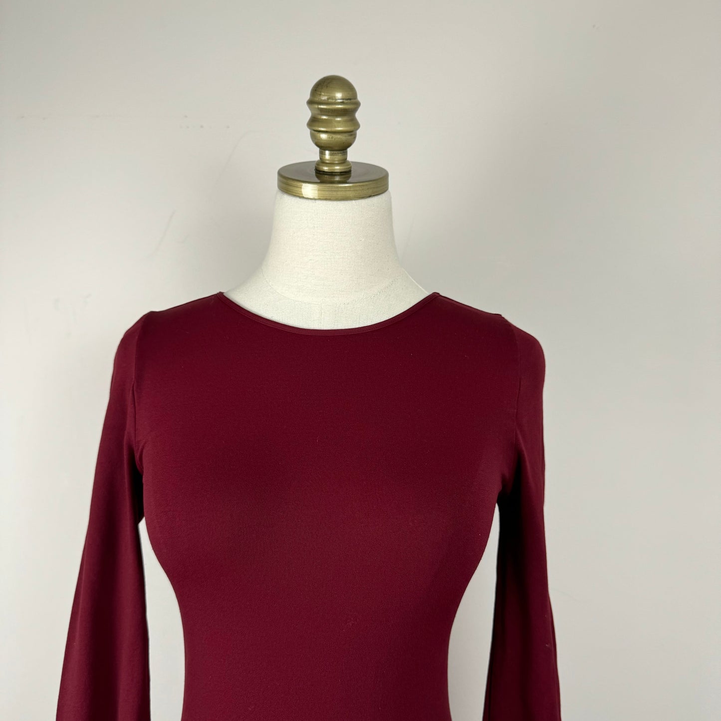 Maroon Fitted High Neck Long Sleeve Top