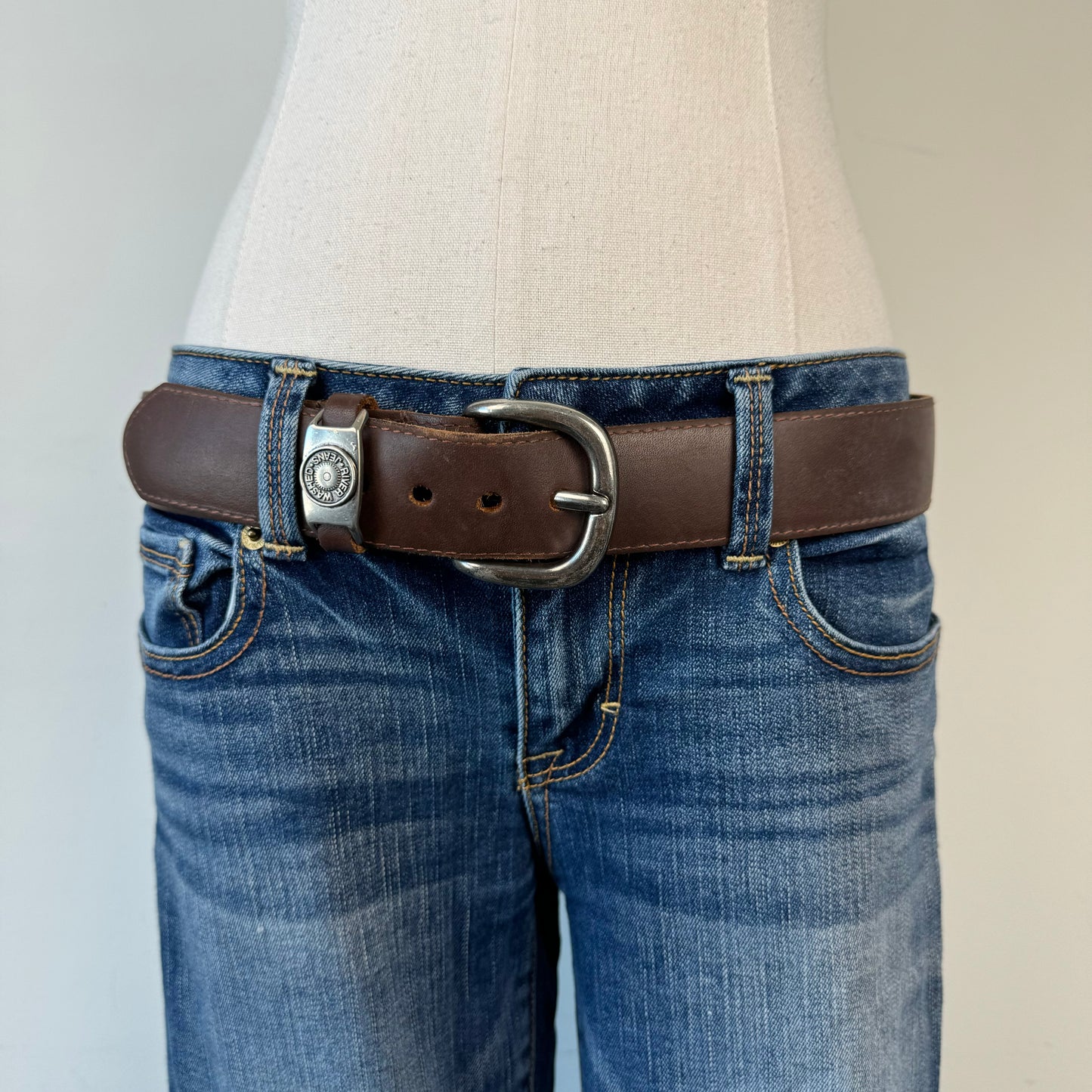 Brown Leather Silver Buckle Belt
