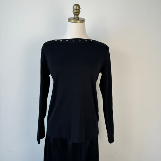Black Studded Boat Neck Long Sleeve Top