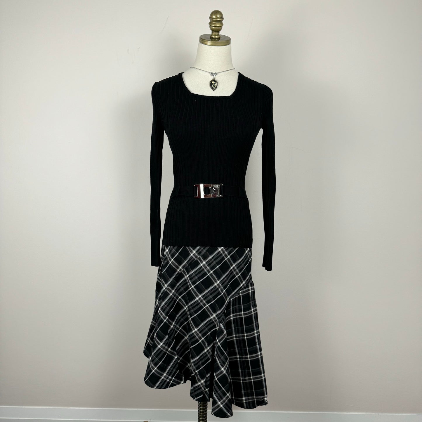 Vintage Plaid Asymmetric Midi Skirt