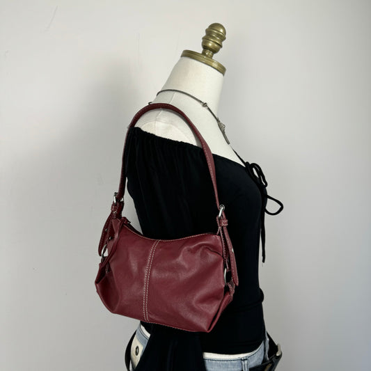 Dark Red Mini Leather Shoulder Bag