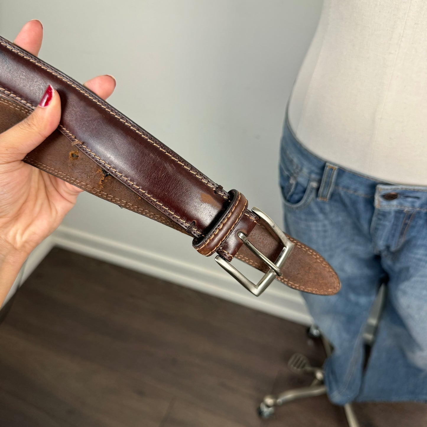 Brown Genuine Leather Silver Buckle Belt