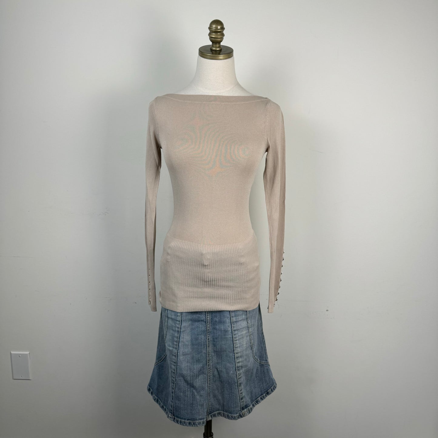 Vintage Light Wash Denim Midi Skirt