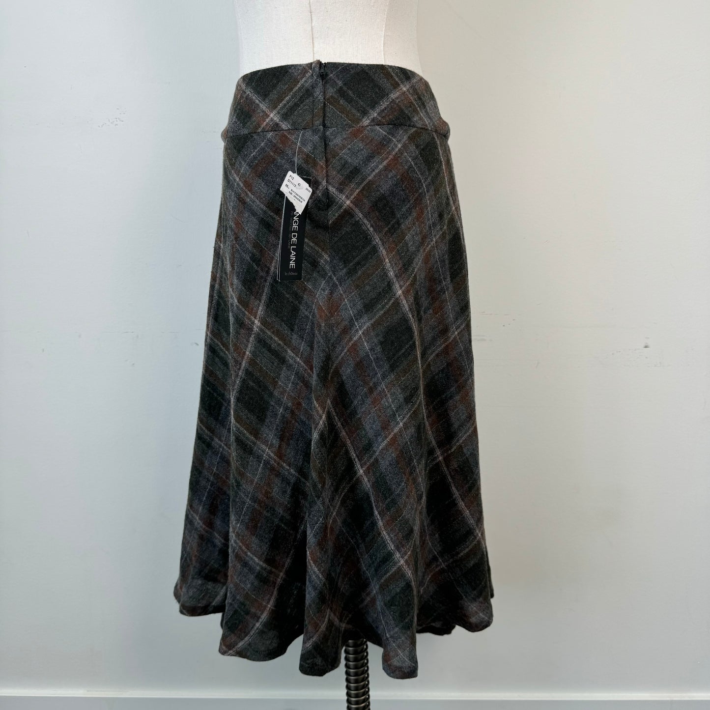 Vintage Plaid Wool Blend Midi Skirt