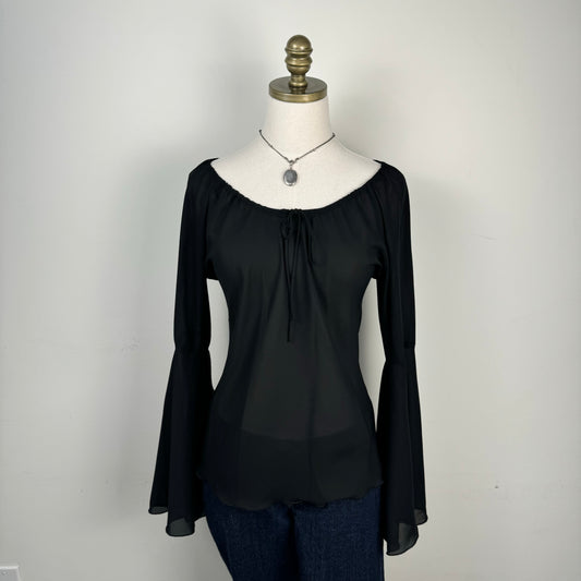 Black Chiffon Off Shoulder Bell Sleeve Top